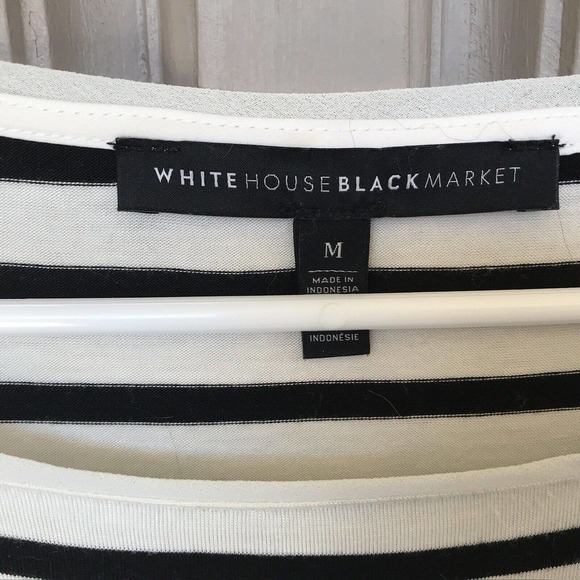 WHBM Top SzM Blk/Wht Stripe Lace Embellishment Boat Neck Used - Picture 3 of 6